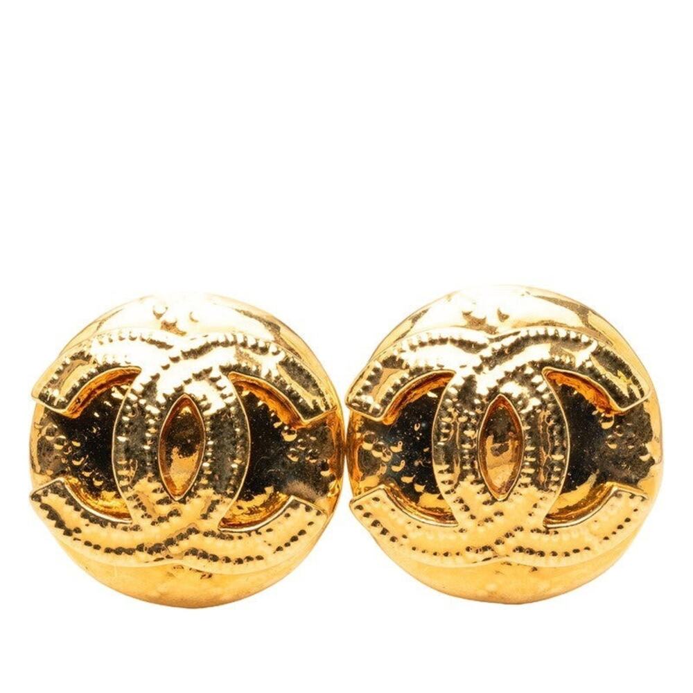 Chanel CC Logo Vintage Gold Plated Earrings